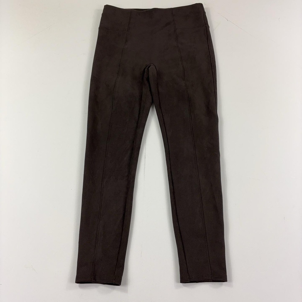 Spanx Faux Suede Leggings Womens L Brown High Rise Ankle Shaping Stretch Pants